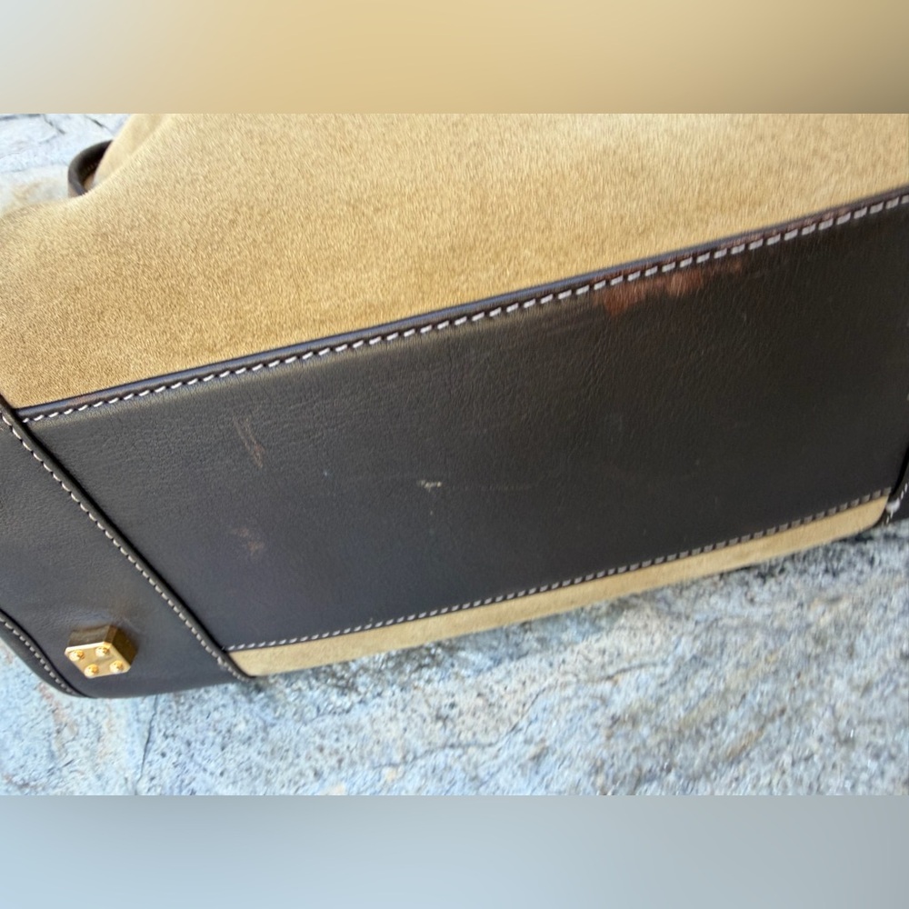 Authentic Loewe Suede Tan and Black Handbag with Embroidered Logo - Picture 10 of 16
